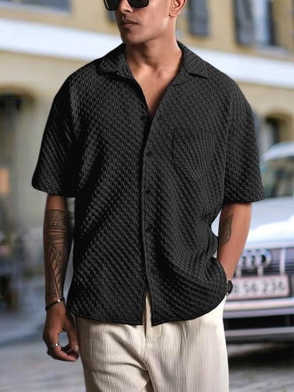 Pinkmint Bubble Textured Shirt for Men ll Half Sleeve Stylish Button Down Shirts ll Mens Pocket Shirt (Pack of 1) Black