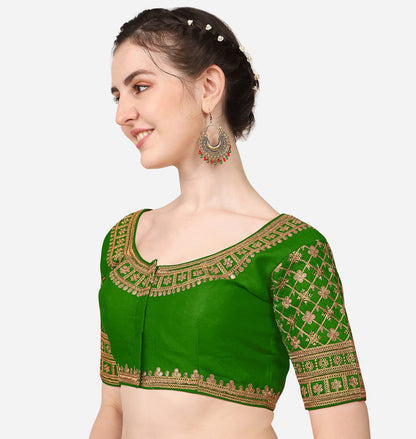 Pujia Mills WomenS Silk Embroidery Sequin Stone Work Readymade Saree Blouse