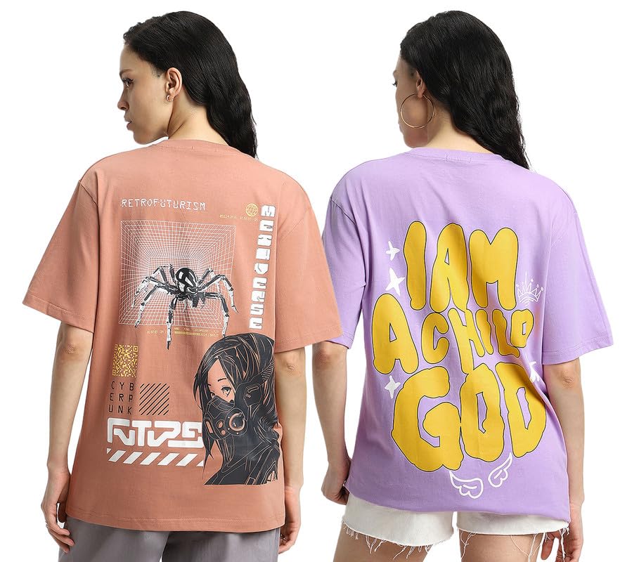 Juneberry Pure 100% Cotton Oversized Loose Baggy Fit Drop Shoulder Latest Aesthetic & Cool Graphic Prinred Half Sleeve T-Shirts