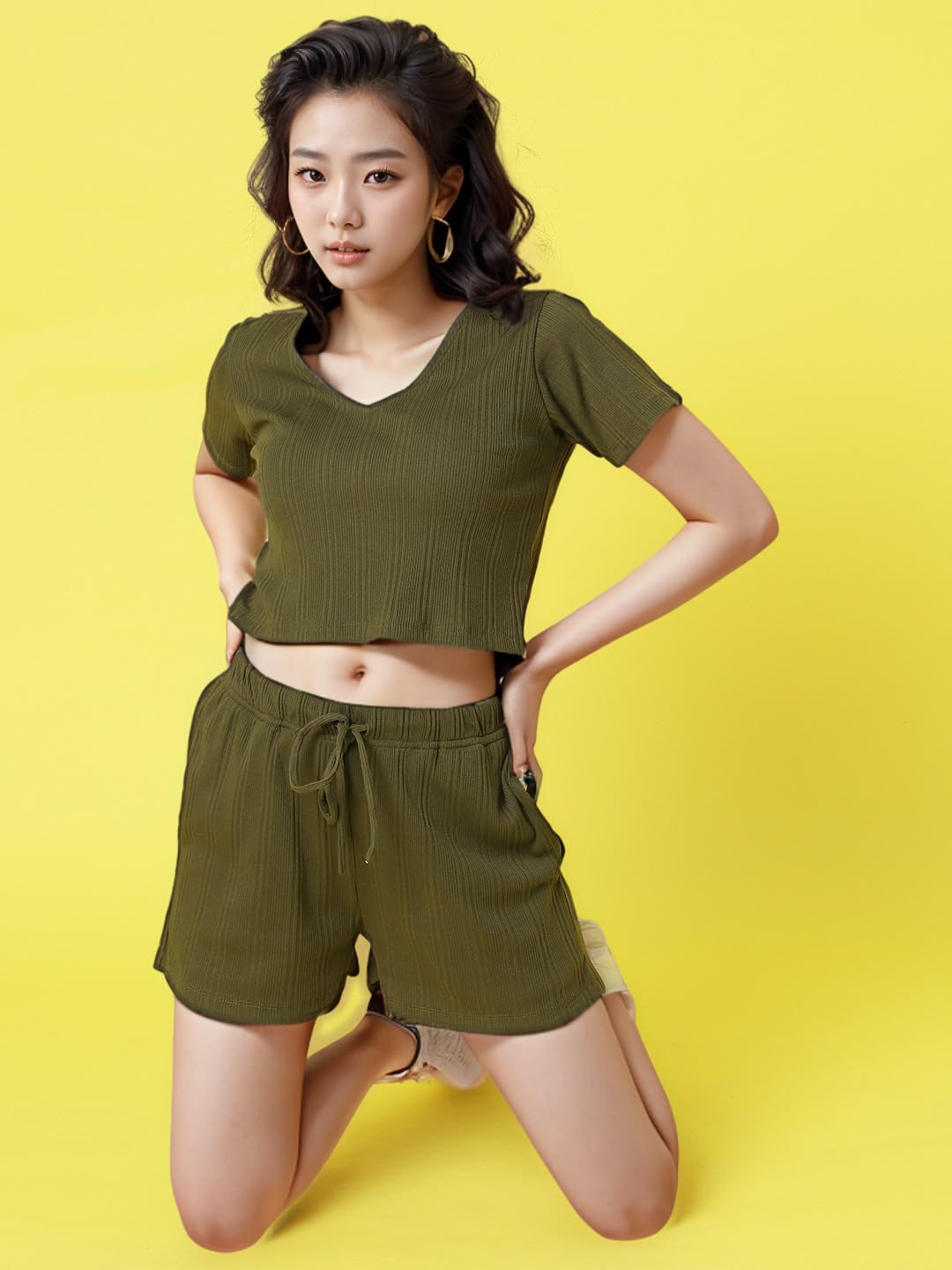 Rigo Waffle Knit Top and Shorts Co-ord Set for Women | Round Neck, Half Sleeves | Stylish Dresses | Night Suit Set | Beach, Vaca