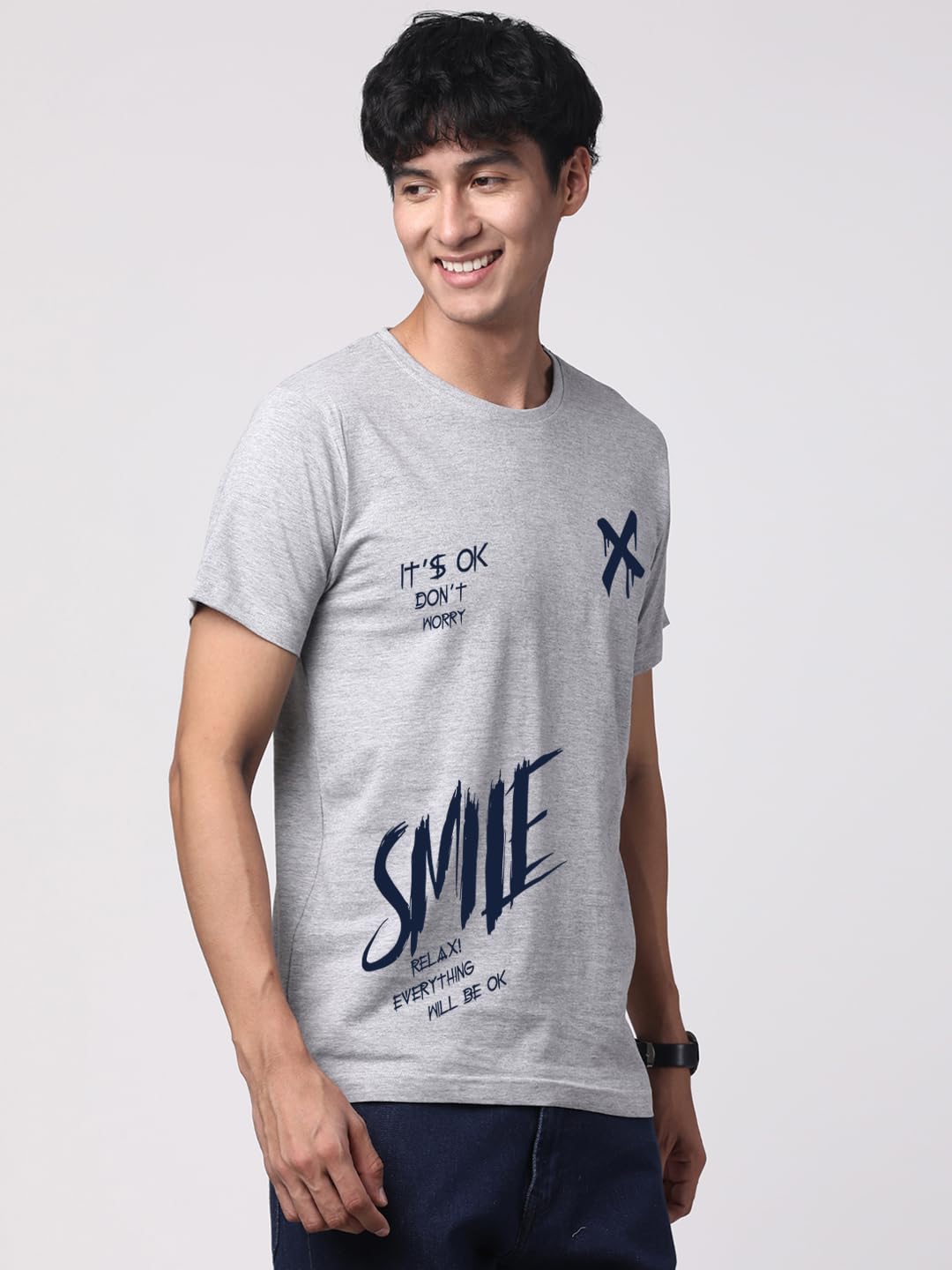 ADRO Mens Smile Printed Cotton T-Shirt_RN24-L2-SMILE-GR
