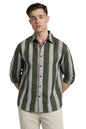 Dennis Lingo Men Cotton Blend Relaxed Fit Striped Shirts Olive