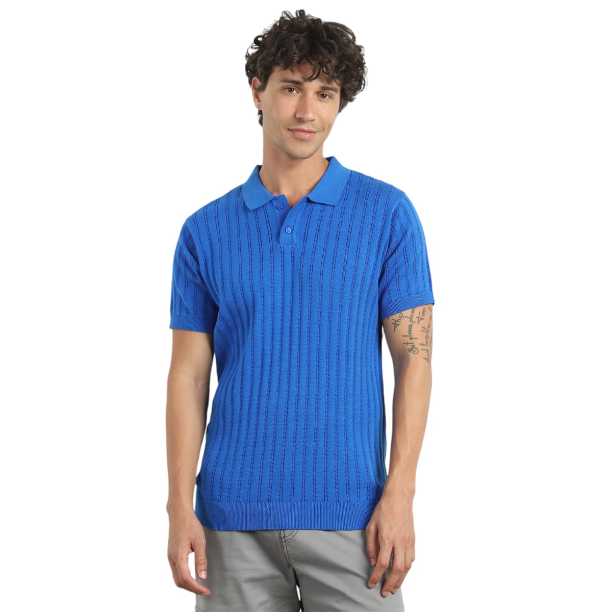 Nobero MenS Self Design Regular Fit Polo Shirt (1M-Twpo-R0017_Victoria Blue