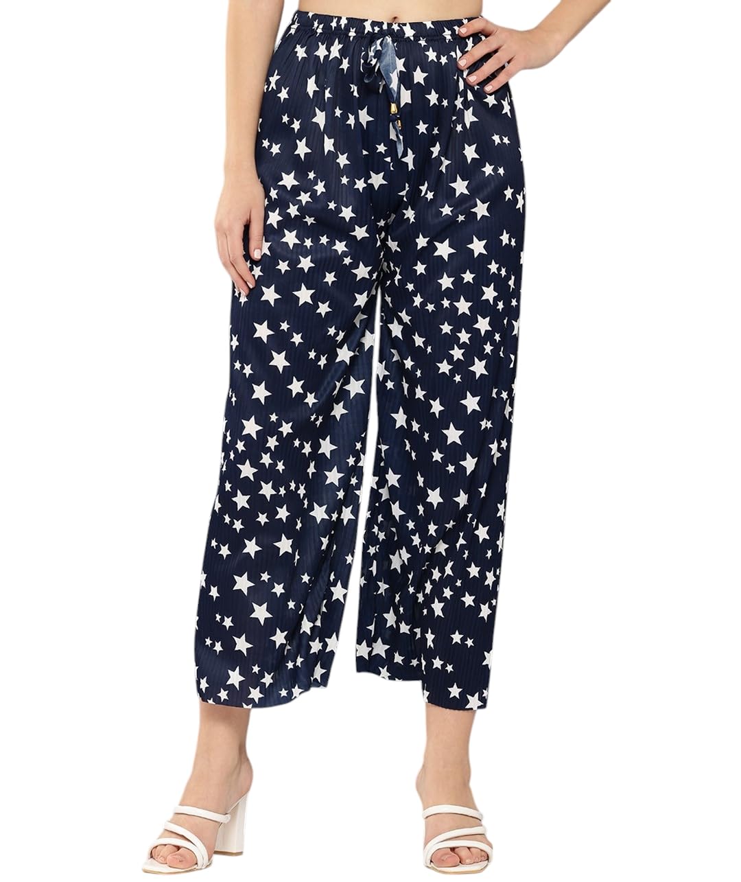 Aarika Girls Casual Dark Blue Colour Printed Nylon Palazzo-(12-15 Years)-(PL-KG-11-BLUE-M)