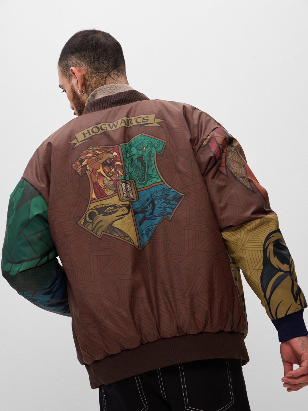 The Souled Store Reversible Bomber: Harry Potter Hogwards Mens and Boys Long Sleeve Zipper Front Oversized Fit Cropped Jackets