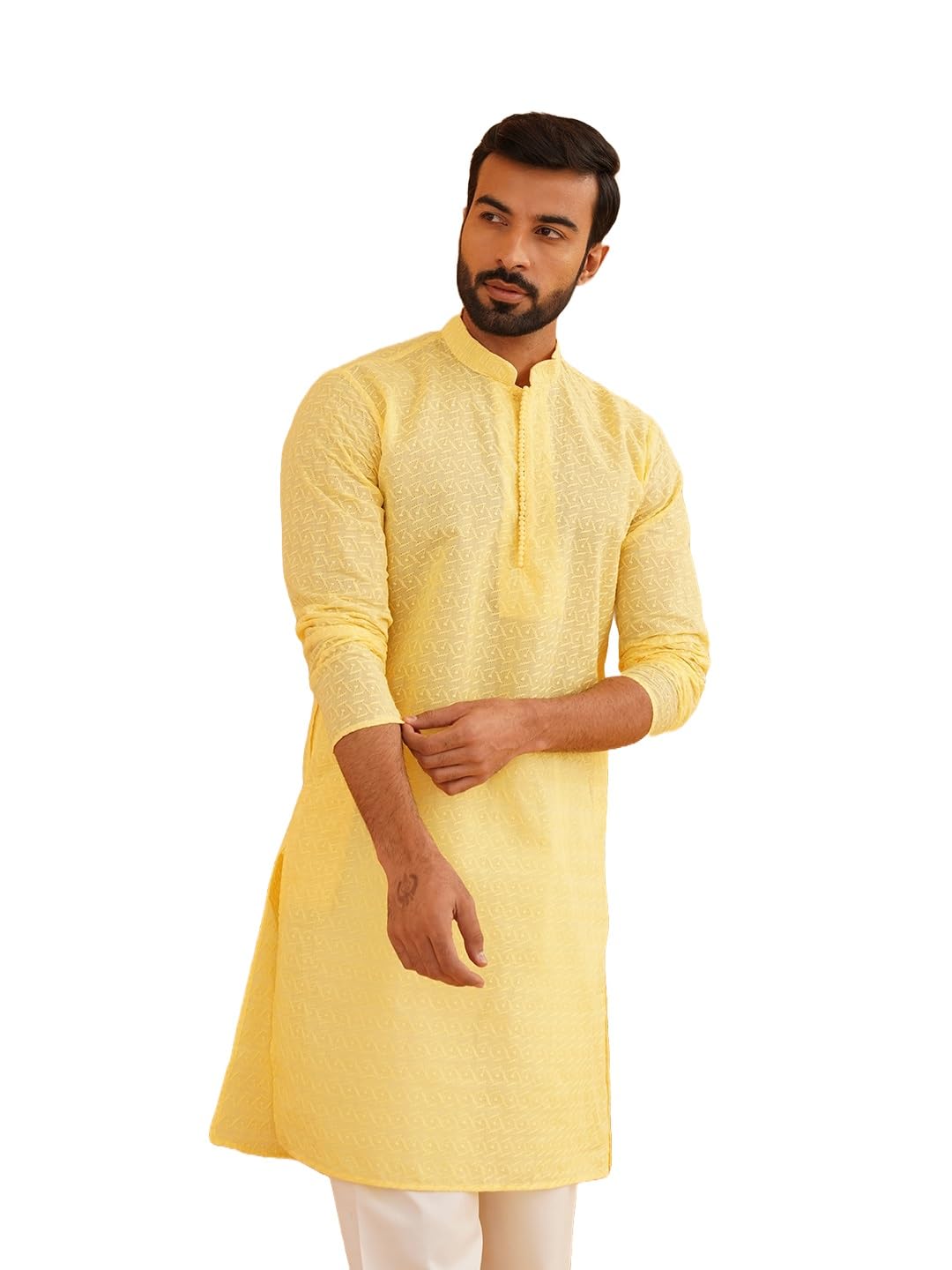 SOJANYA (Since 1958 Festive Heritage Elegant Chikankari Yellow Kurta for Men