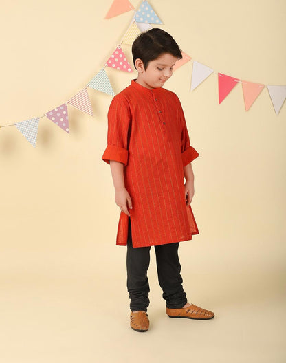 Fabindia BoyS Cotton Printed Regular Fit Kurta (1038807Rust_Orange