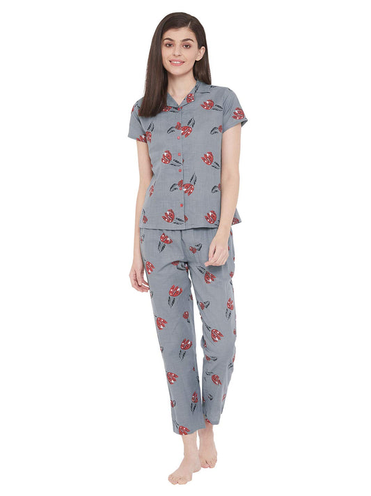 Clovia Womens Regular Pajama (Top & Pyjama Sets_Grey_M)