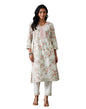 Fabindia Fabnu Women Cotton White-Pink Embroidered V-Neck 3Q Sleeves Everyday Regular Fit Kurta & Pant Set