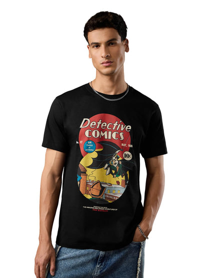 The Souled Store DC Comics: Detective Comics Men and Boys Short Sleeves Round Neck Black Graphic Printed Cotton Regular Fit Ligh