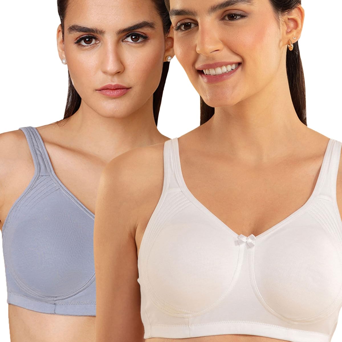 NYKD Encircled with Love Everyday Cotton Bra for Women Non Padded, Wirefree, Full Coverage - Side Support Shaper - NYB169,White/