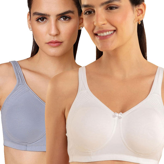 NYKD Encircled with Love Everyday Cotton Bra for Women Non Padded, Wirefree, Full Coverage - Side Support Shaper - NYB169,White/