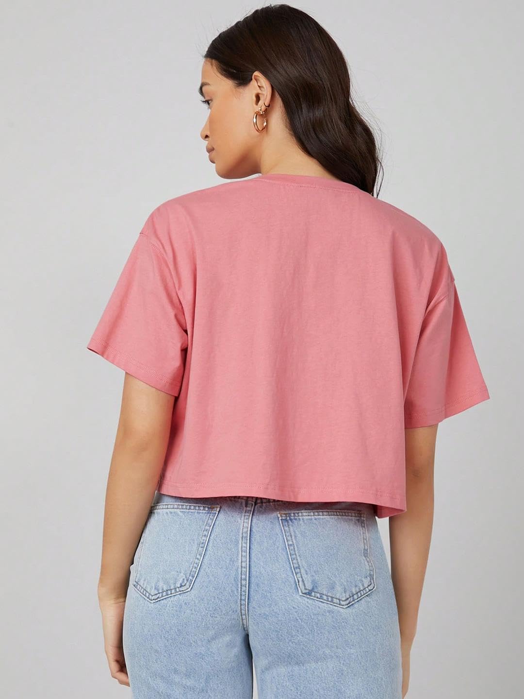 Kotty WomenS Solid Cotton Blend Oversized Crop T-Shirts