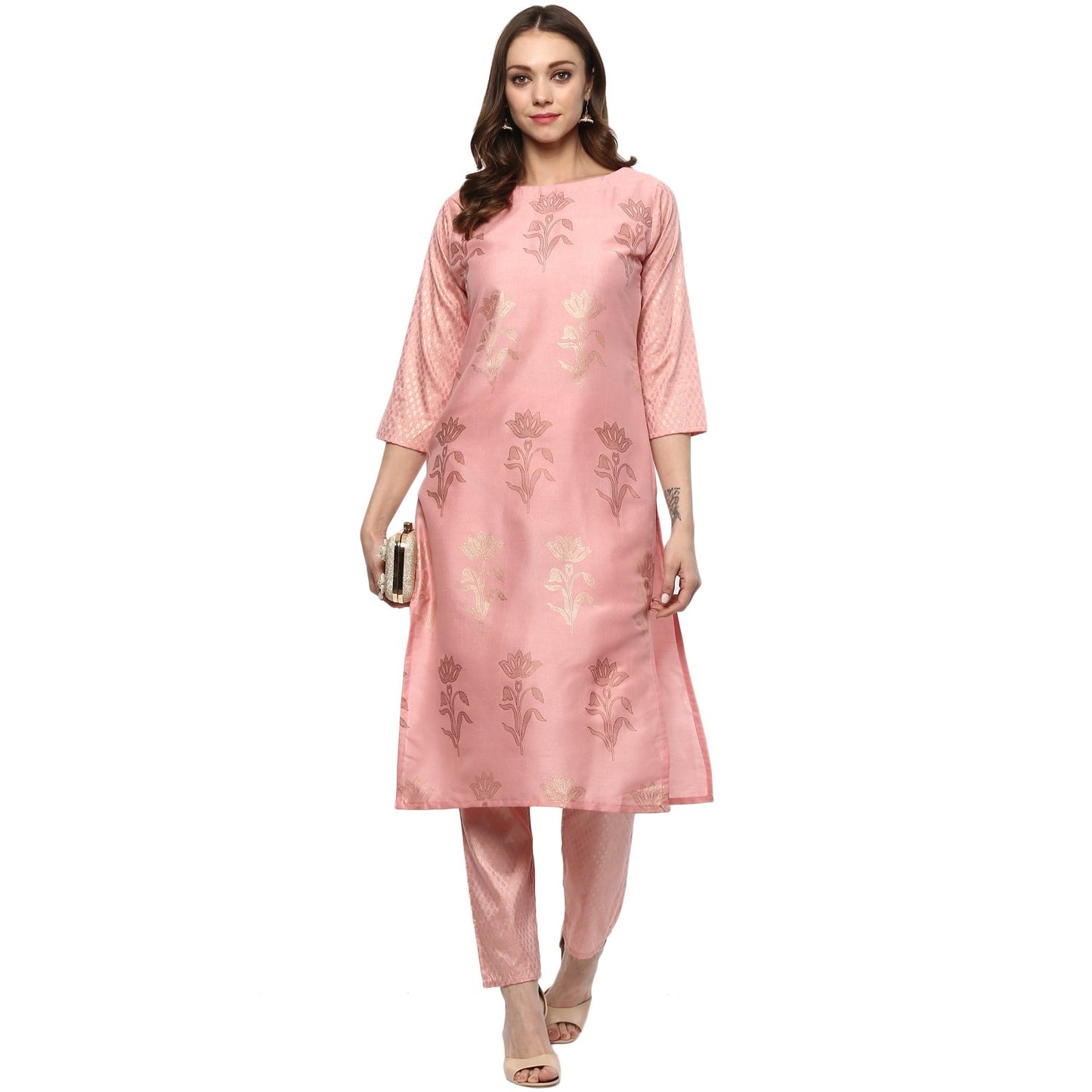 ZIYAA Women's Synthetic Straight Ethnic Kurta (ZIKUPS2068-S_Pink_Small)