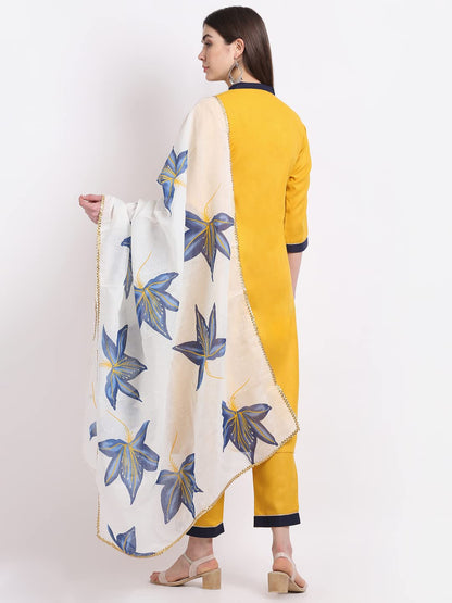 ANNI DESIGNER Women's Cotton Blend Straight Kurta with Palazzo & Dupatta (SUNKI)