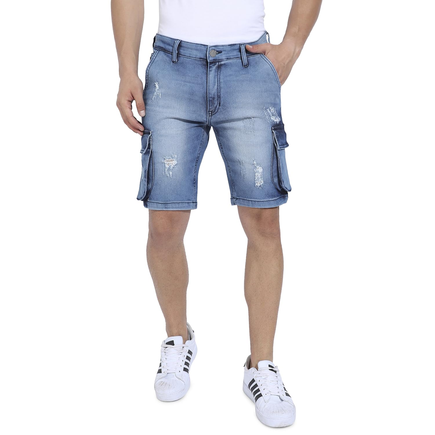 Campus Sutra Mens Boyfriend Shorts (CBSCSUM23JN_SHORT61_M_PLN_BU_Blue
