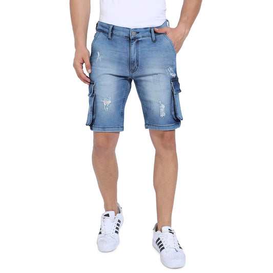 Campus Sutra Mens Boyfriend Shorts (CBSCSUM23JN_SHORT61_M_PLN_BU_Blue