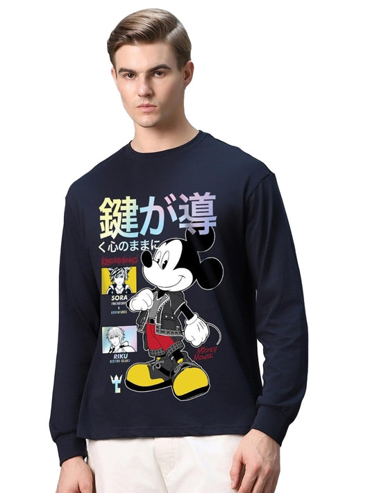 Bewakoof Official Disney Merchandise MenS Graphic Printed Oversized Fit Full Sleeve Round Neck Fleece Sweatshirt_625416_Blue_S