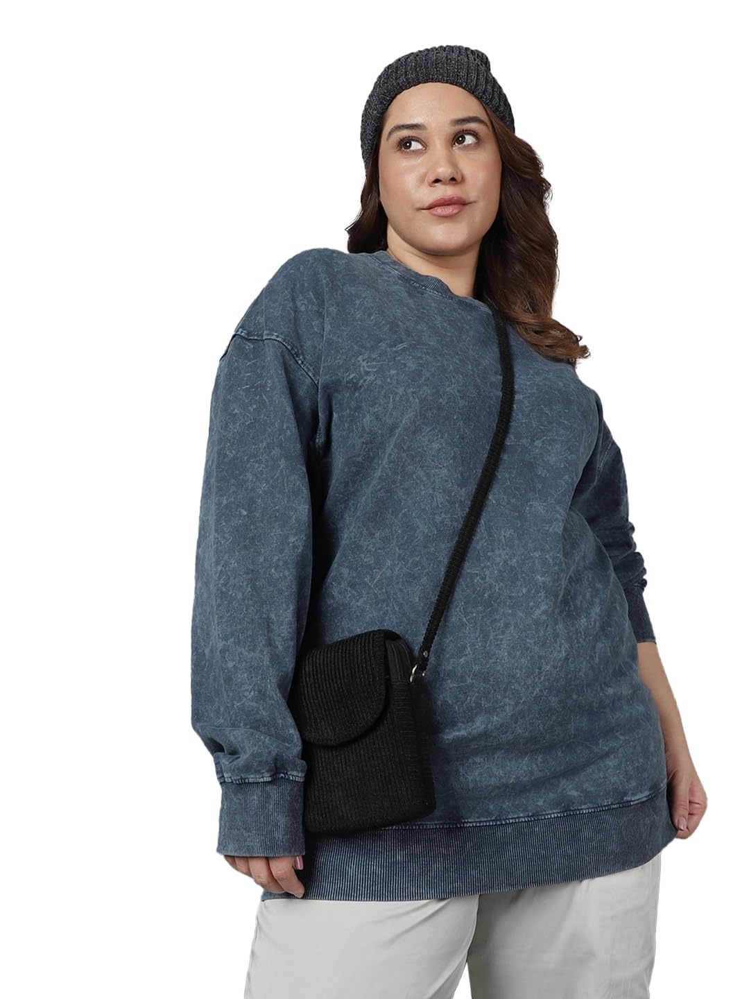 Bewakoof WomenS Textured Oversized Plus Size Sweatshirt_596428_Blue_5Xl