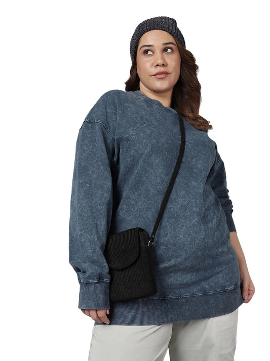 Bewakoof Womens Textured Oversized Plus Size Sweatshirt_596428_Blue_6XL