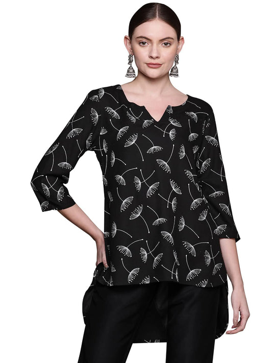ZIYAA Floral Regular Fit Women's Black Rayon Printed Tunic
