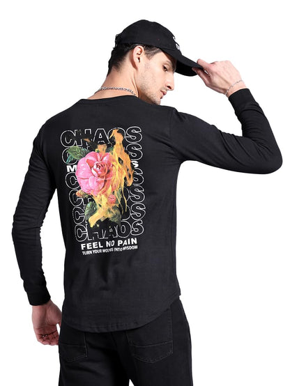 The Indian Garage Co Men Slim Fit Graphic Back Printed Round Neck Tshirt Black