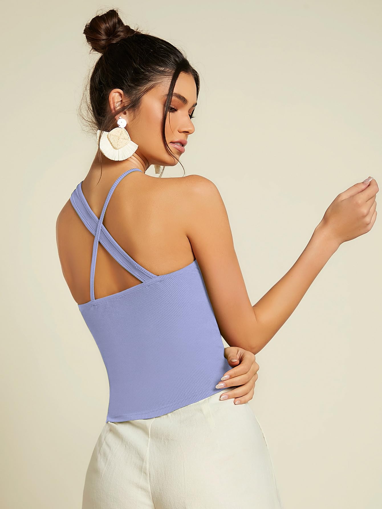 Sugathari Womens Sky Blue Criss Cross Front Ribbed Knit Korean Trendy Tank Western Tops for Women Stylish (T-Shirt 183 Sky Blue