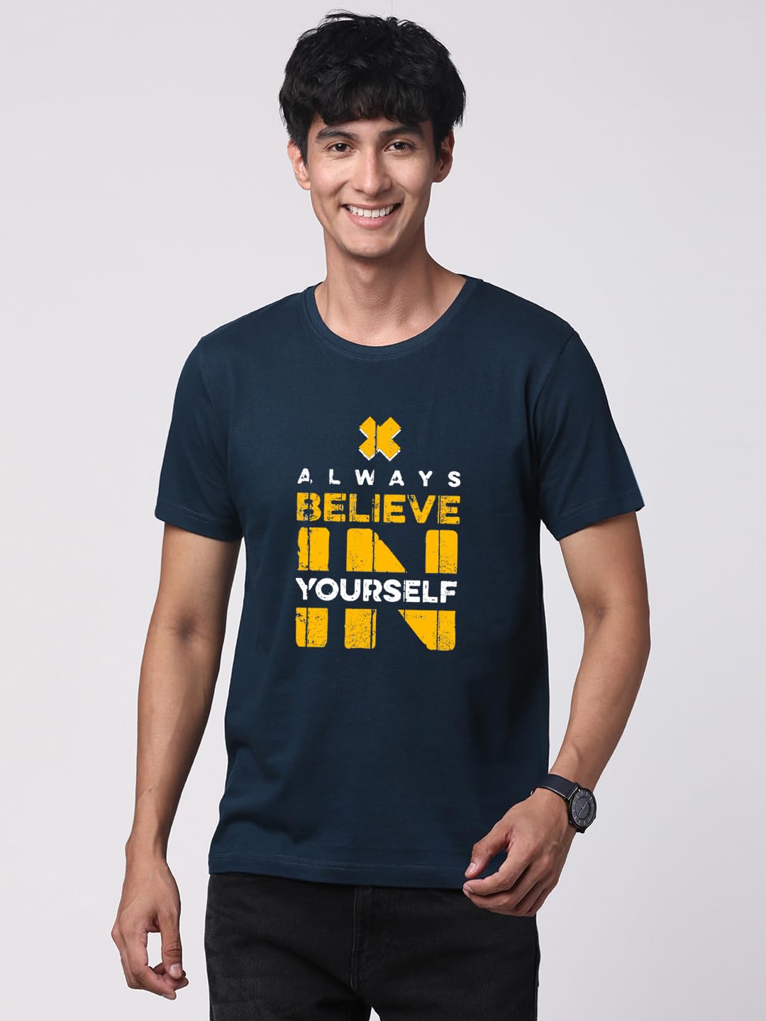 ADRO Believe in Yourself Printed T-Shirts for Men & Women (RNR-S35-BEL-SB_Teal)