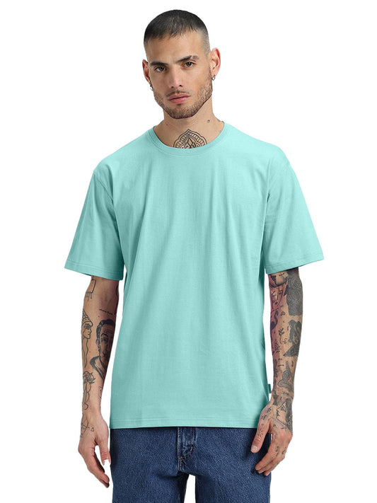 Veirdo Mens Cotton Short Sleeve Round Neck Oversized Fit Solid Ice T-Shirt Men