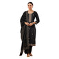 ishin Women's Poly Silk Ethnic Motifs Zari Black Straight Kurta Suit Set with Trousers and Dupatta