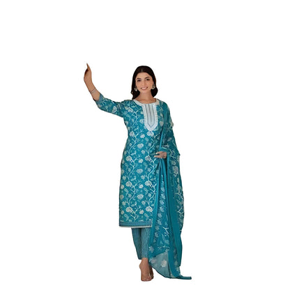 Varanga Women Printed Round Neck Straight Kurta With Bottom And Dupatta  Stylish & Comfortable Ethnic Wear