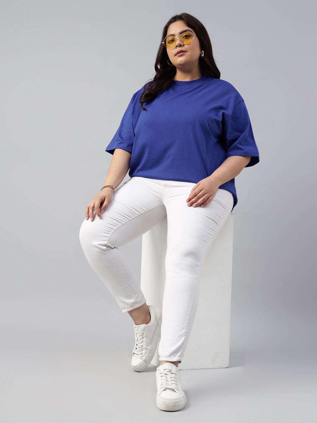 Juneberry 100% Pure Cotton Oversized Baggy Fit Drop Shoulder Solid Core Plus Size T-Shirt Combo For Women (Pack Of 2) (Po2_Jb_Ps
