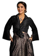 Ishin WomenS Black & Gold Festive Crop Knot Top With Flared Brocade Trousers