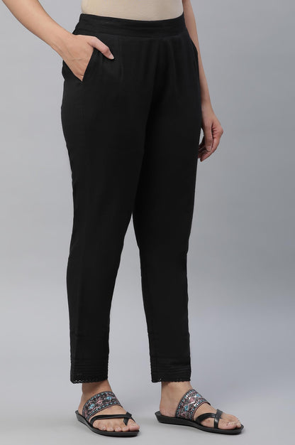 Aurelia Black Solid Cotton Blend Regular Trousers for Women
