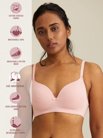 Nykd WomenS Cotton Lightly Padded Seamless Wire Free Everyday T-Shirt Bra For Women Daily Use Wireless, 3/4Th Coverage Bra, Nyb