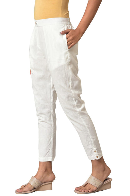 Aurelia White Solid Cotton Parallel Ethnic Bottomwear