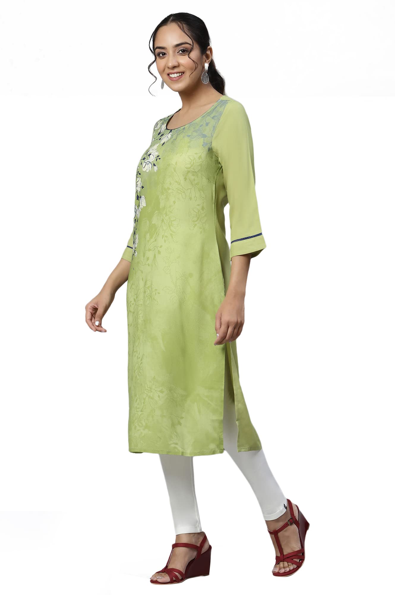 Aurelia Women Rayon Straight Fit Leaf Floral Printed Straight Kurta