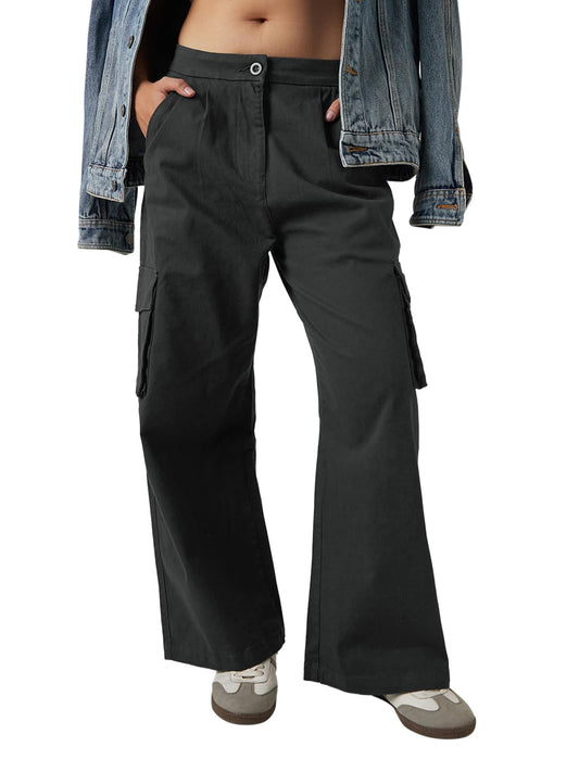 Bewakoof Womens Solid Oversized Fit 98% Cotton;2% Spandex Pant_659559_Grey_36