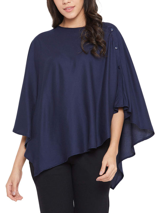 Clovia Womens Rayon Solid Feeding Maternity Kaftan Cape Top (NS1204P08_Blue_S/M)