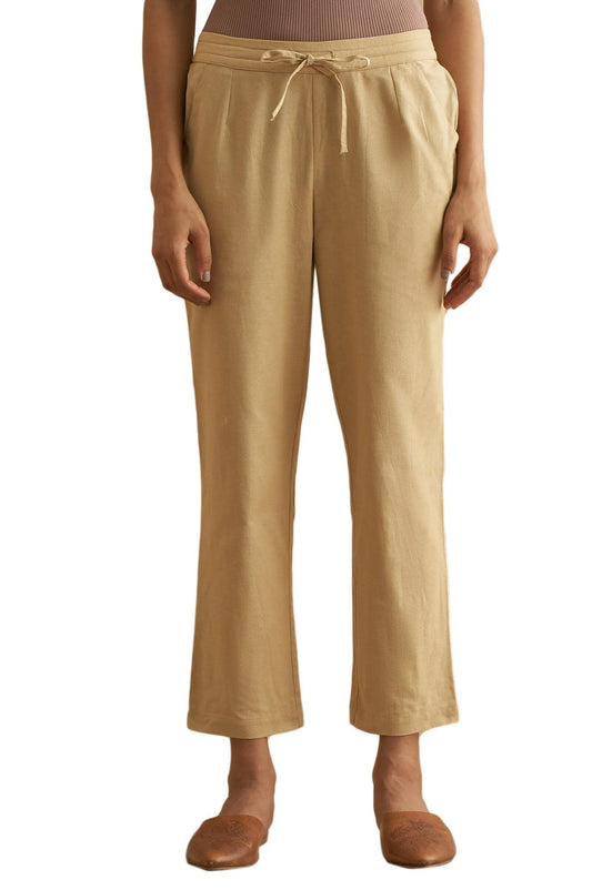 W for Woman Folksong Cotton Blend Strechable Straight Pants for Women | Cotton Blend Straight Pants for Women | Trousers for Wom