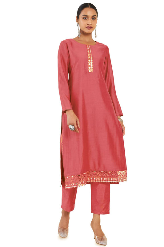 Soch Women Solid red Chanderi Kurta Set