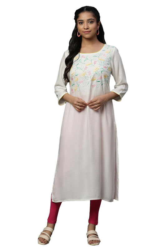 Aurelia Womens Viscose Regular Kurta (24FEA14781-607023_White