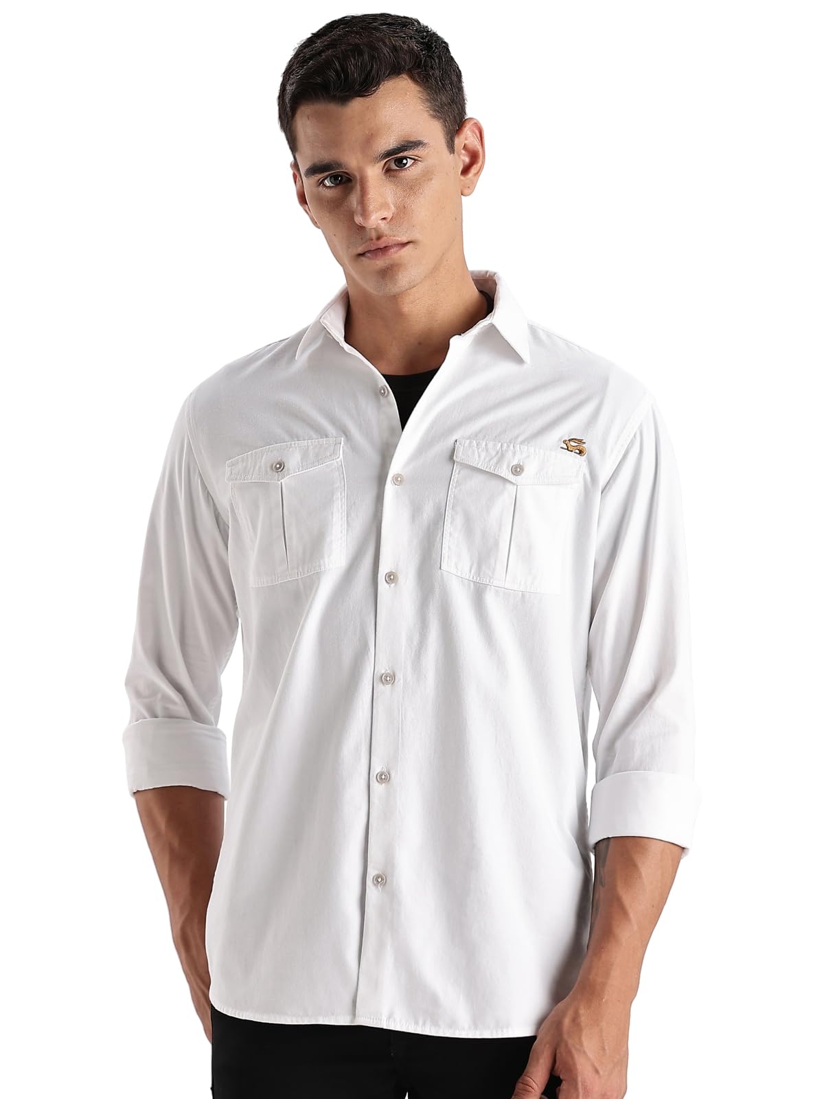ADRO Cargo Shirts for Men | Double Pocket Mens Casual Shirt | 100% Cotton Plain Shirts | Full Sleeve Shirt | Summer - Regular Fi