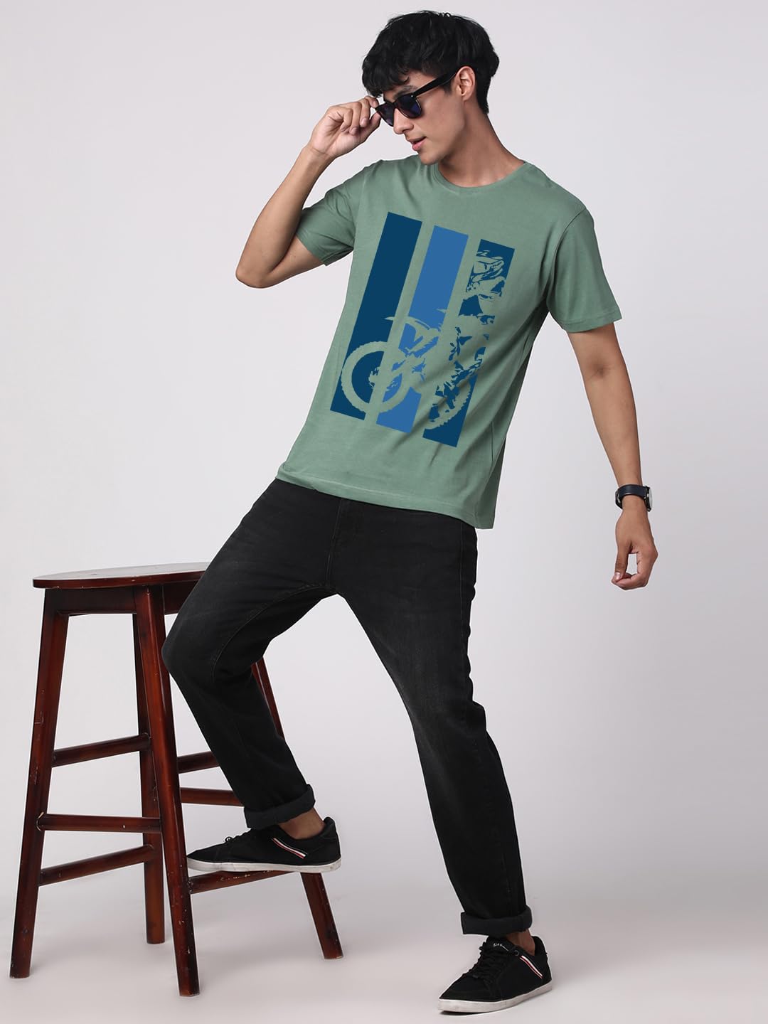 ADRO Men's Bike Rider Printed Cotton T-Shirt (RN22-2-BIK-PT_Pista)