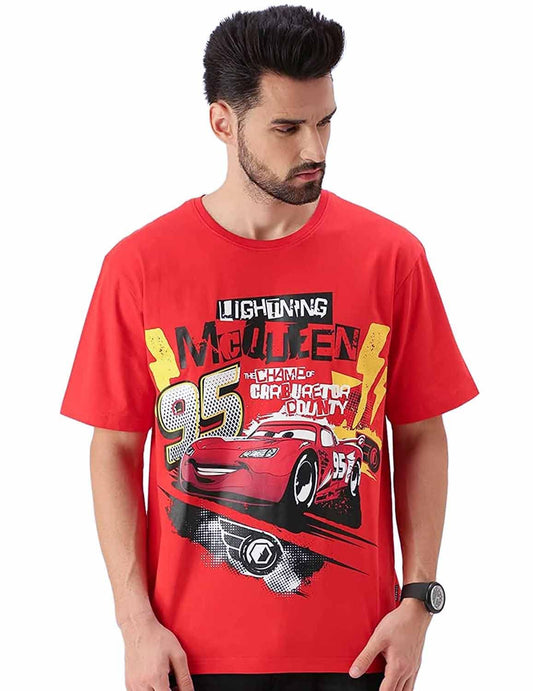 Veirdo Mens Original Disney Cotton Oversize Loose Baggy Fit Round Neck Short Sleeve Pixar Cars Printed T-Shirt