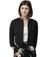 Style Quotient Women Solid Black Cotton Smart Casual Crop Shrug