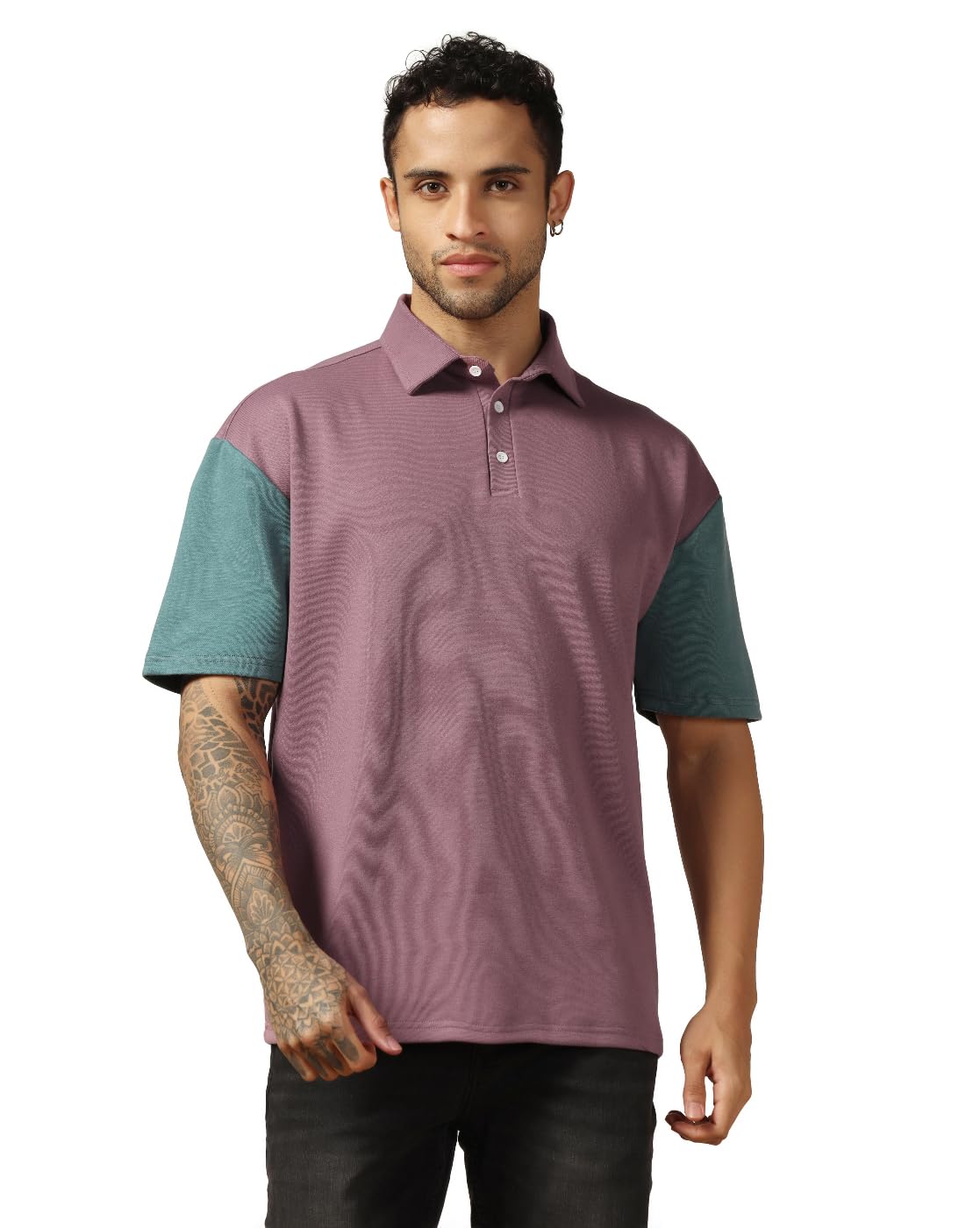 Leriya Fashion MenS Color Block Oversized Fit T-Shirt (Lf-Mt-1097_Pink