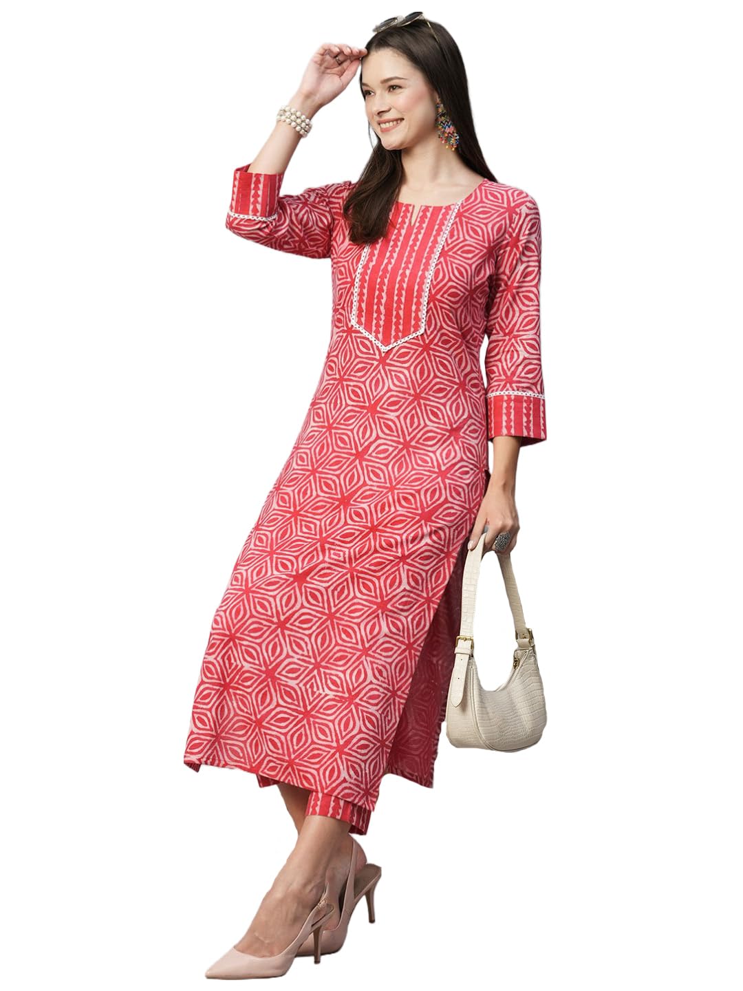 ANNI DESIGNER Ladies Cotton Blend Kurta with Trousers, pink, S