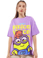 Bewakoof Official Minions Merchandise Minions Womens Graphic Printed Oversized Fit Half Sleeve Round Neck Cotton Jersey T-Shirt