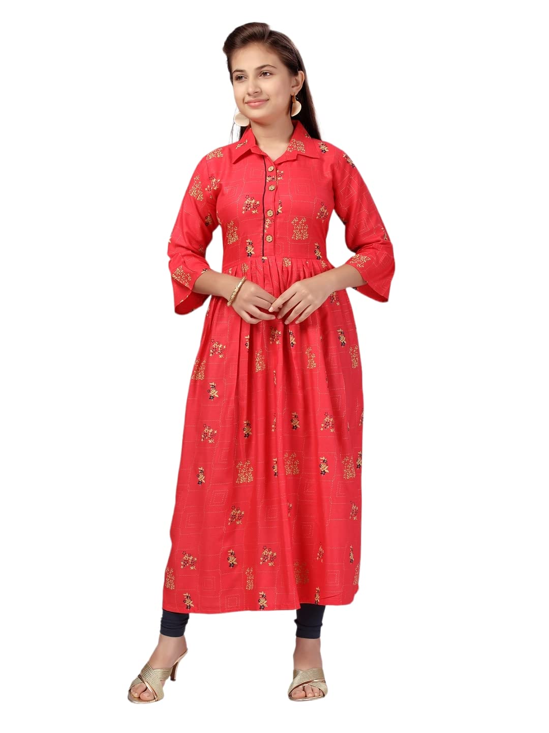 Aarika Girl's Cotton Regular Tunic Shirt (KURTI-K-254_Gajri_38)